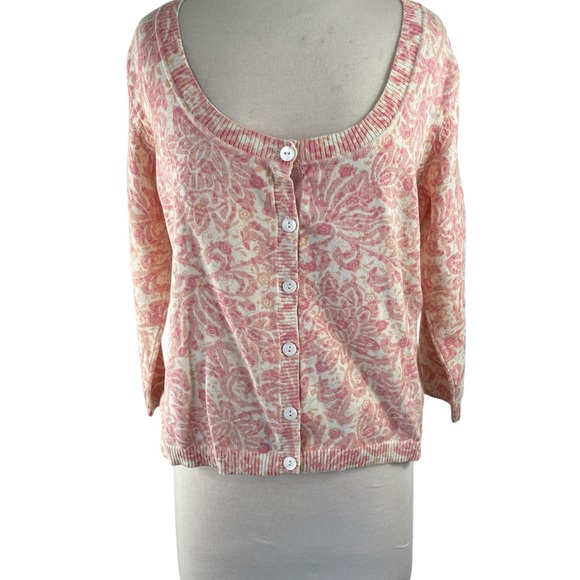 Axcess Sweaters - Axcess by Liz Claibore Pink Floral Button-Front Women's Scoop Neck Cardigan, L